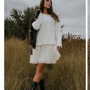 Elegant White Dress with Sweater Overlay